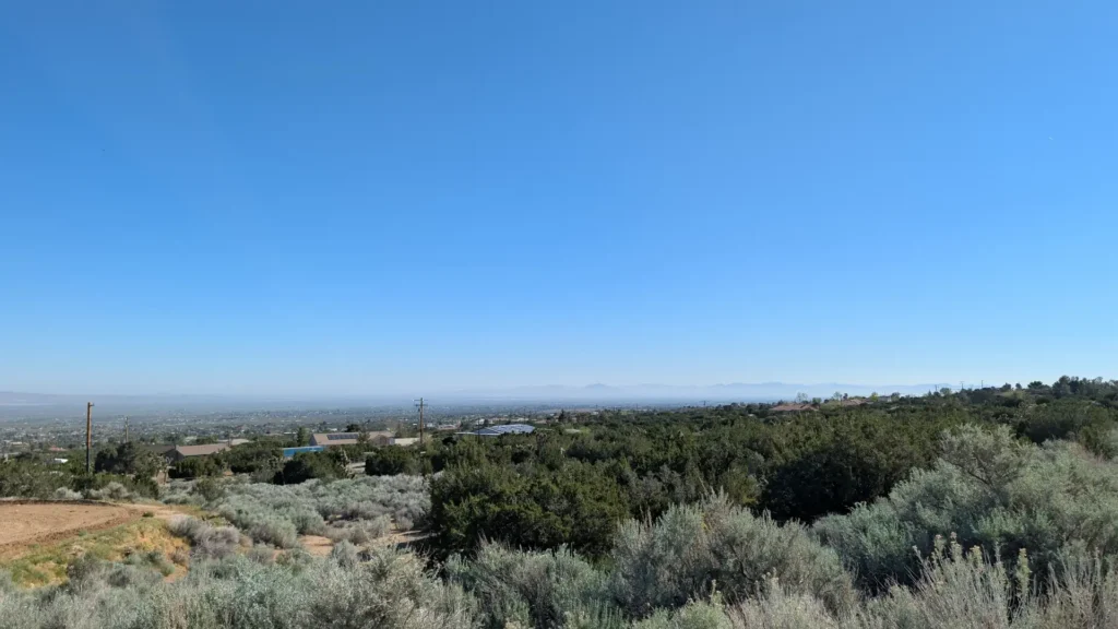 Mountain Road Pinon Hills CA looking down into the High Desert valley — land for sale in Pinon Hills CA 92372